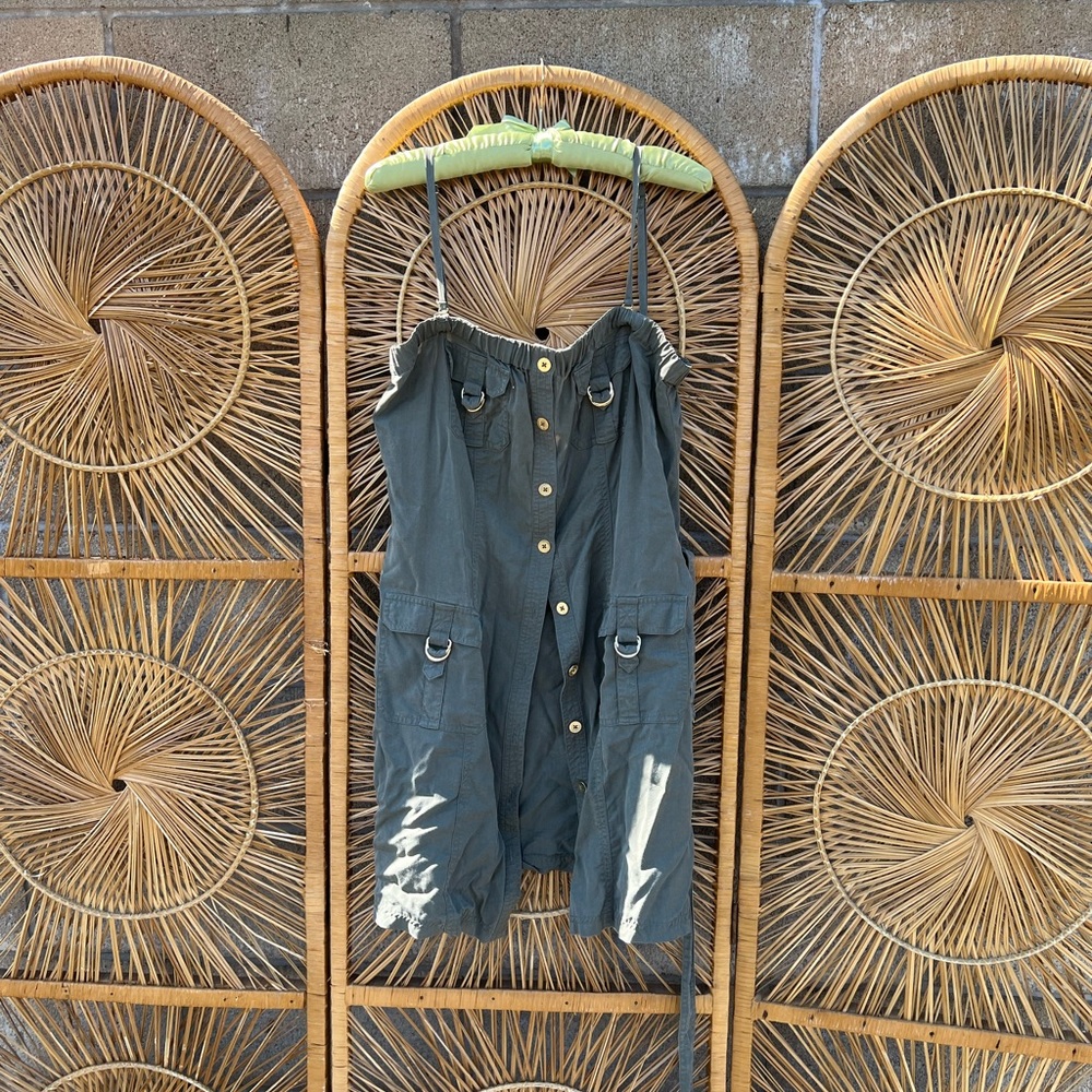 Cache Army Green Strapless Cargo Y2K Vintage Boho Dress size 12